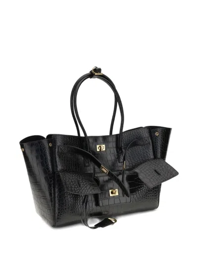 Balenciaga All Day Croco Leather Shoulder Bag In Black