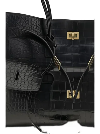 Balenciaga All Day Croco Leather Shoulder Bag In Black