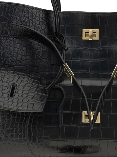 Balenciaga All Day Croco Leather Shoulder Bag In Black