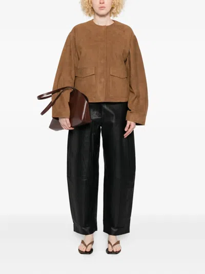 St Agni Round-neck Long-sleeve Casual Jacket In Brown