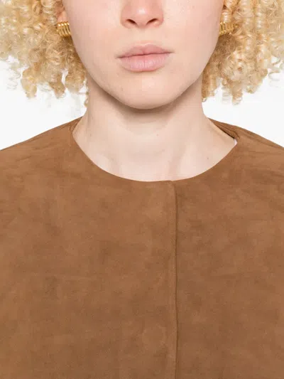 St Agni Round-neck Long-sleeve Casual Jacket In Brown