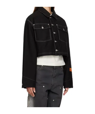 Heron Preston Short Button Cotton Jacket In Black