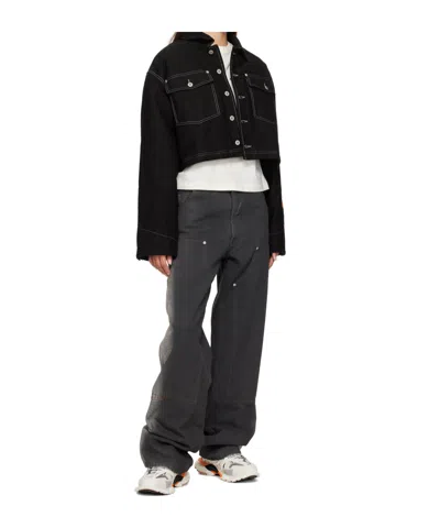 Heron Preston Short Button Cotton Jacket In Black