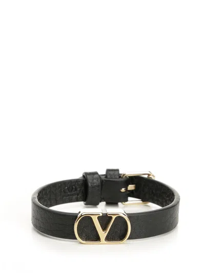 Valentino Garavani Vlogo Signature Leather Bracelet Jewelry Black