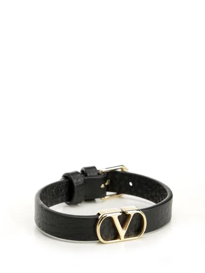 Valentino Garavani Vlogo Signature Leather Bracelet Jewelry Black