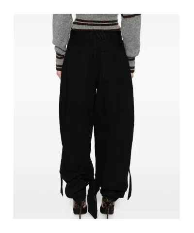 Attico Wide Leg Denim Trousers With Strap And Pockets In Black