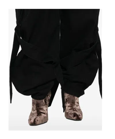 Attico Wide Leg Denim Trousers With Strap And Pockets In Black