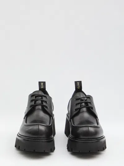 Celine Women Triomphe Derbies Leather Lace-up Shoes In Black