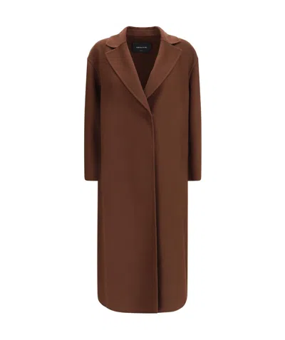 Fabiana Filippi Waist Belt Long Sleeve Lapel Pocket Coat In Brown