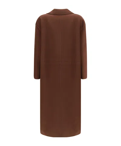 Fabiana Filippi Waist Belt Long Sleeve Lapel Pocket Coat In Brown