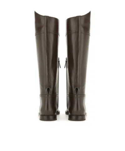 Brunello Cucinelli Brown Leather Boots With Shiny Detail In Gray