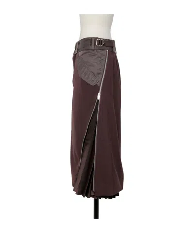 Sacai Tailored Brown Suiting Mix Skirt With Structured Silhouette In Brown