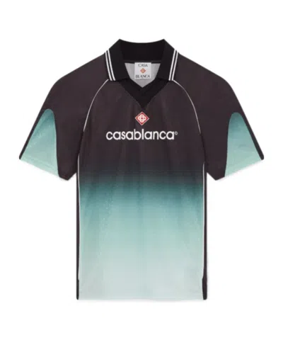 Casablanca Piping Contrast Gradient V Neck T-shirt In Black