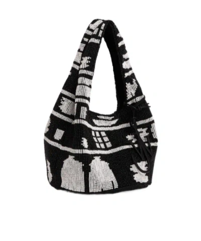 Jw Anderson Mini Beaded Shoulder Bag With Abstract Patterns In Black