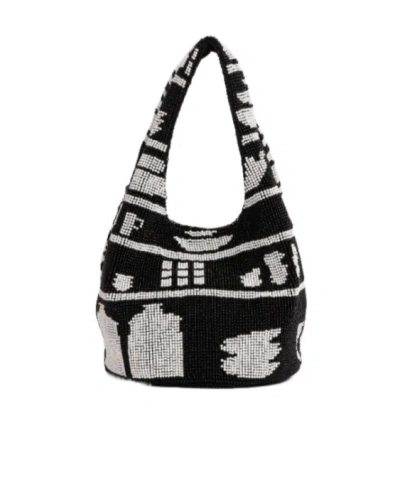Jw Anderson Mini Beaded Shoulder Bag With Abstract Patterns In Black
