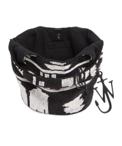 Jw Anderson Mini Beaded Shoulder Bag With Abstract Patterns In Black