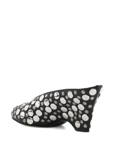 Khaite Cloak 75 Studded Leather Wedge Mules In Black