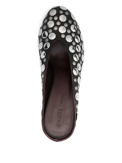 Khaite Cloak 75 Studded Leather Wedge Mules In Black