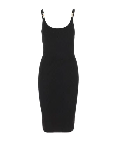 Versace Medusa Embellished La Greca Jacquard Knit Minidress In Black Technical