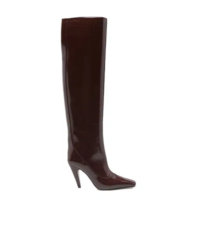 Stella Mccartney Shiny Knee High Pointed Toe Boots In Brown