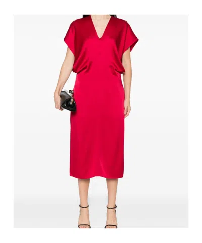 Stella Mccartney Stella Mc Cartney Satin V Necked Midi Dress In Red