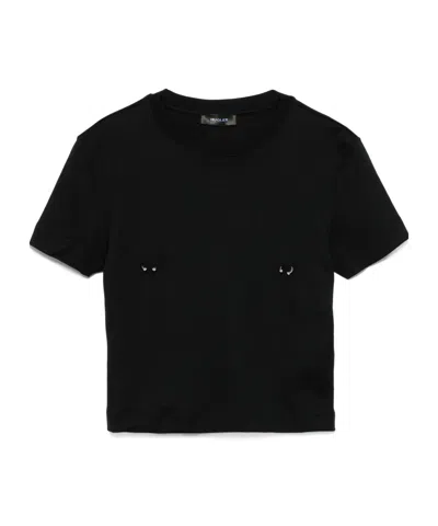Mugler Cropped Tshirt Embellished Embellishments In Black