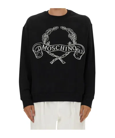 Moschino Couture Sweatshirt With Laurel Crown Logo Embroidery In Black