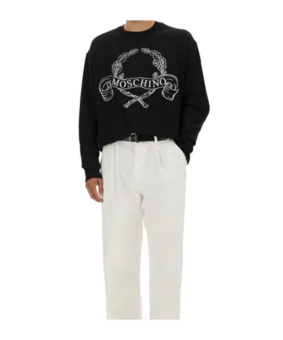 Moschino Couture Sweatshirt With Laurel Crown Logo Embroidery In Black
