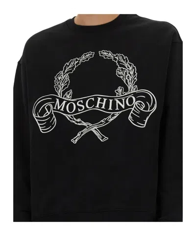 Moschino Couture Sweatshirt With Laurel Crown Logo Embroidery In Black