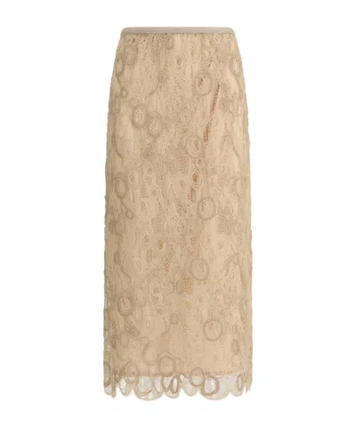 Fabiana Filippi Macramé Lace Midi Skirt In Brown