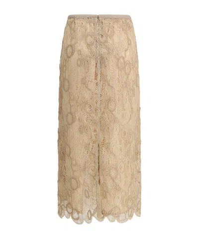 Fabiana Filippi Macramé Lace Midi Skirt In Brown