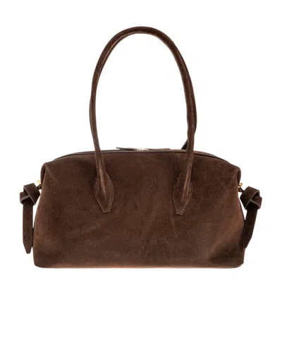 Yuzefi Rectangular Suede Shoulder Bag With Detachable Strap In Brown