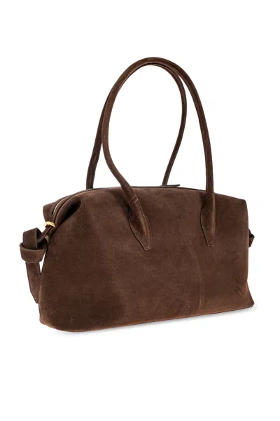 Yuzefi Rectangular Suede Shoulder Bag With Detachable Strap In Brown