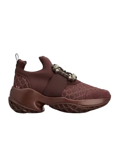 Roger Vivier Viv' Run Sneakers With Crystal-buckle In Burgundy