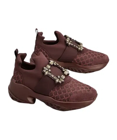 Roger Vivier Viv' Run Sneakers With Crystal-buckle In Burgundy