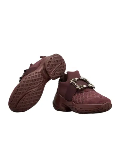 Roger Vivier Viv' Run Sneakers With Crystal-buckle In Burgundy