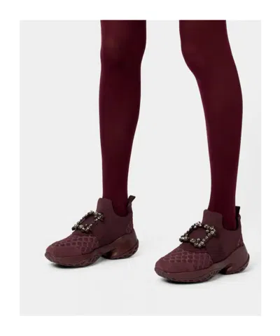 Roger Vivier Viv' Run Sneakers With Crystal-buckle In Burgundy