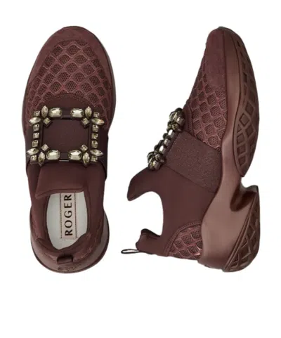 Roger Vivier Viv' Run Sneakers With Crystal-buckle In Burgundy