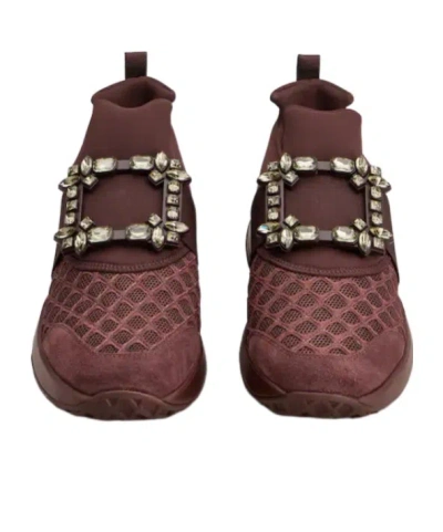 Roger Vivier Viv' Run Sneakers With Crystal-buckle In Burgundy