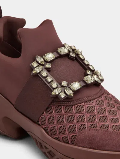 Roger Vivier Viv' Run Sneakers With Crystal-buckle In Burgundy