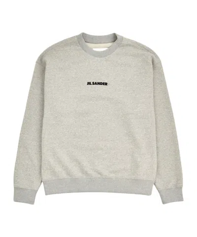 Jil Sander Grey Logo-embroidered Cotton Sweatshirt In Gray