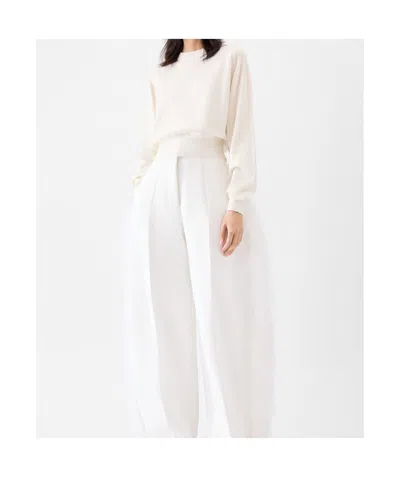 Jacquemus White Crew Neck Sweater With Back Logo In Merino Wool Woman In White