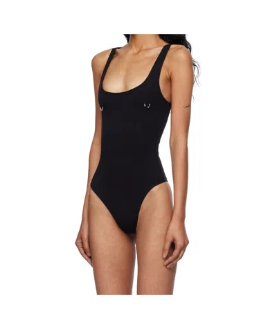 Mugler Trimmed Knitted Jumpsuit In Black