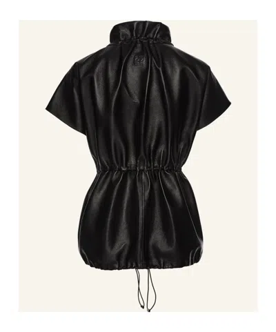 Magda Butrym Elasticized Leather Peplum Jacket In Black In Black