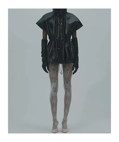 Magda Butrym Elasticized Leather Peplum Jacket In Black In Black