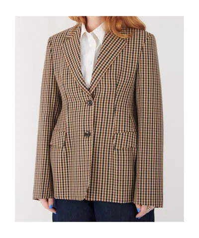 Jil Sander Micro Check Blazer In Brown