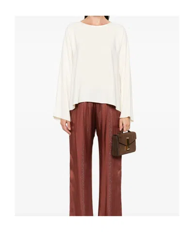 Forte Forte Relaxed Fit Long Sleeve Satin Top In White