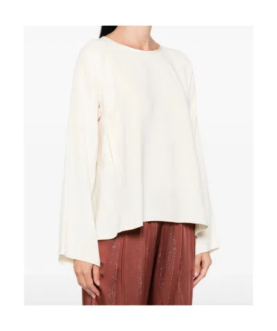 Forte Forte Relaxed Fit Long Sleeve Satin Top In White