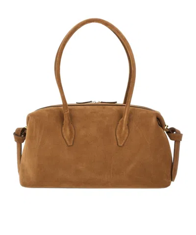 Yuzefi Rectangular Suede Double Handles Shoulder Bag In Brown