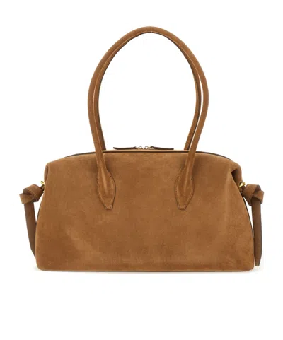 Yuzefi Rectangular Suede Double Handles Shoulder Bag In Brown